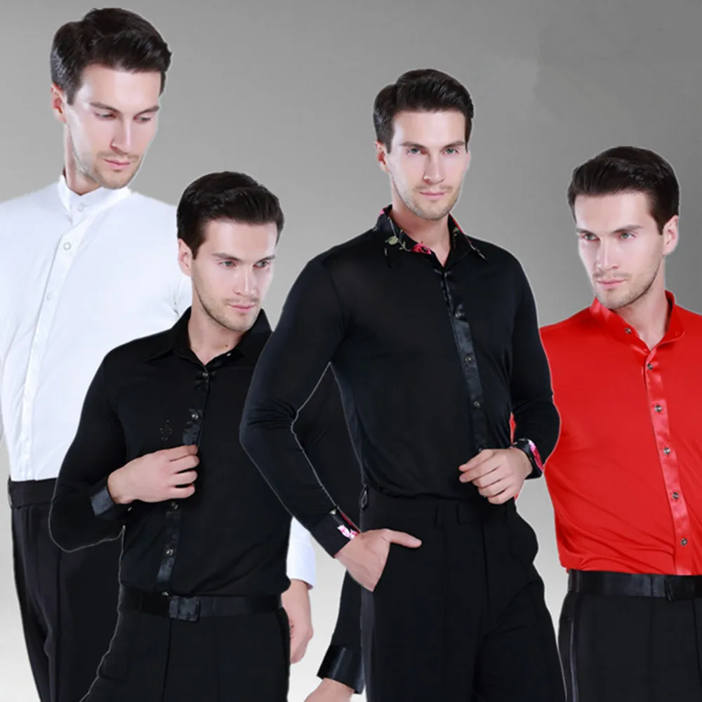 

Новые мужские топы для бальных танцев красная/черная/белая Латиноамериканская рубашка Одежда для танцев ча-ча/Румба/Самба/джаза