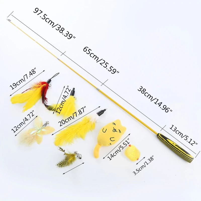

New 8 Pcs/Set Replacement Feather Heads with Telescopic Teaser Wand Rod for Kitten Playing Rod Funny Interactive Feather Toy