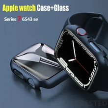 Cristal + cubierta para funda de Apple Watch de 45mm, 41mm, 44mm, 40mm, 42mm y 38mm, accesorios para iWatch, Protector de pantalla para Apple watch serie 3, 4, 5, 6, SE, 7