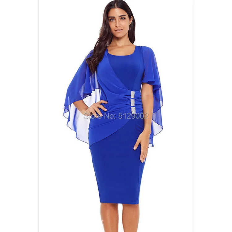 Blue Simple Cocktail Dresses Knee Length Formal Lady Stretch Dress With Chiffon Shawl Burgundy Black Purple Women Cheap | Свадьбы и