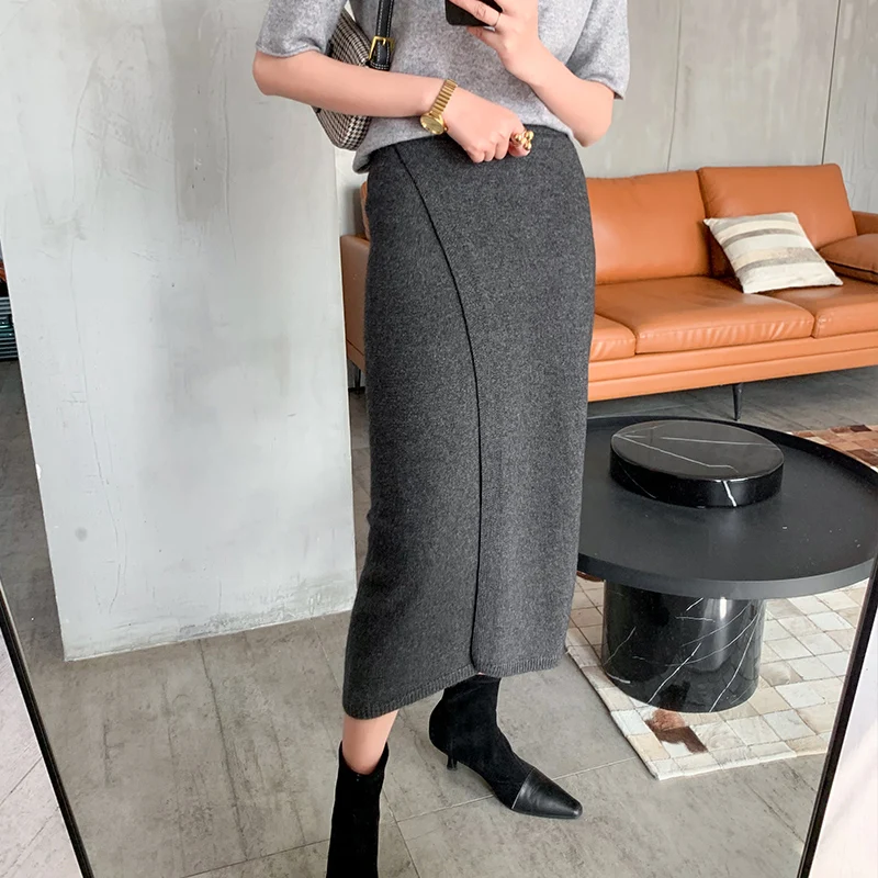 Новинка 2020 Женская кашемировая юбка сексуальная юбка-свитер Длинные Теплые юбки