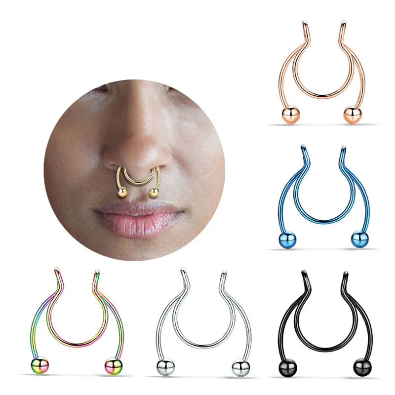 

Stainless Steel Fake Piercing Magnetic Nose Ring Punk Grunge Earring Hoop Septum Rings for Women Non-Pierced Bodyjewelry