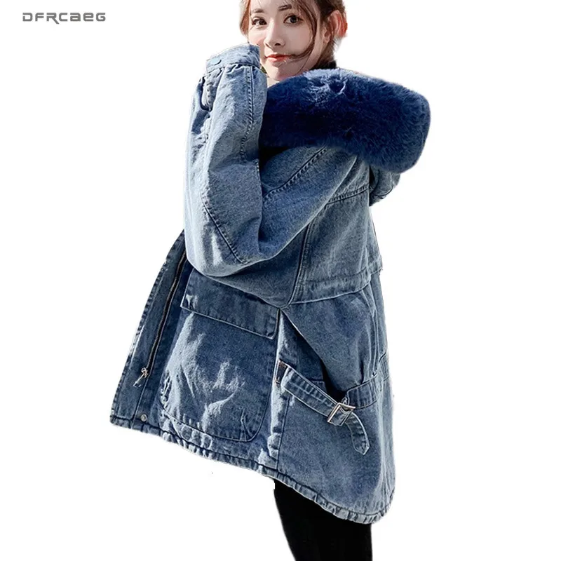 Винтажная зимняя утепленная джинсовая куртка оверсайз для женщин 2019 уличная