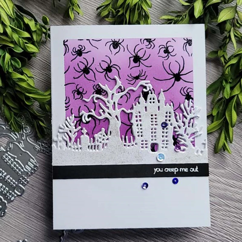 Panalisacraft Хэллоуин замок металлические трафареты для DIY скрапбукинга/альбома