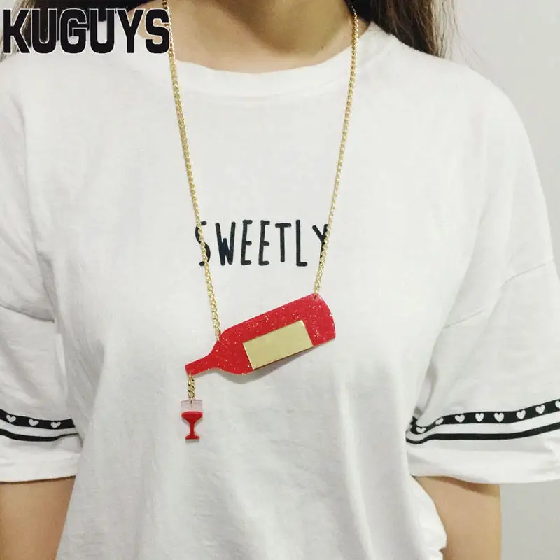 NECKLACE KUGUYS милые летние сережки-палочки для мороженого для женщин, блестящие акриловые длинные серьги-капли, модные ювелирные изделия, трендовые аксессуары - Окраска металла: NECKLACE