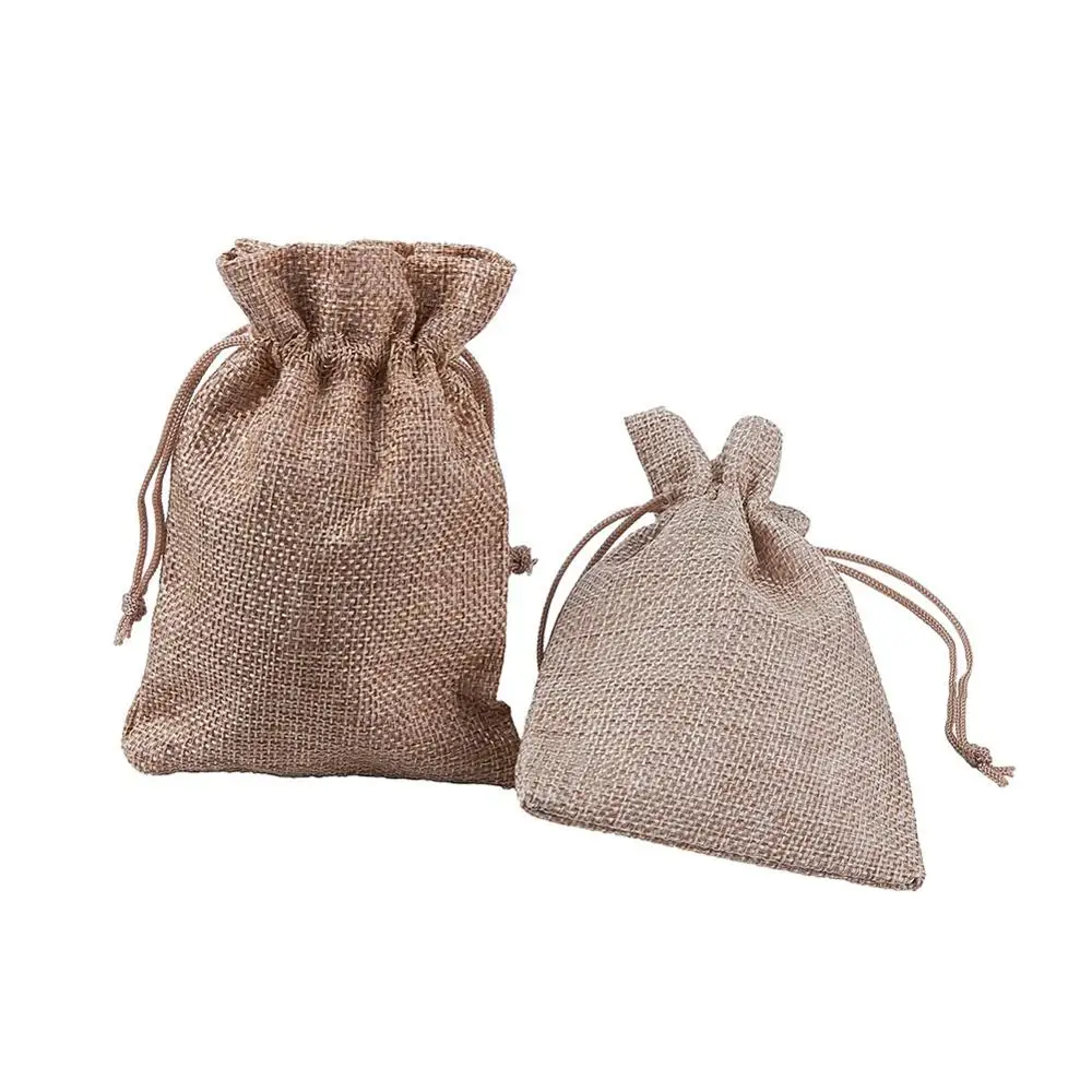 pandahall Mixed Color Burlap Packing Pouches Drawstring Bags for Jewelry Packing12x9cm 14x10cm 25-30pcs images - 6