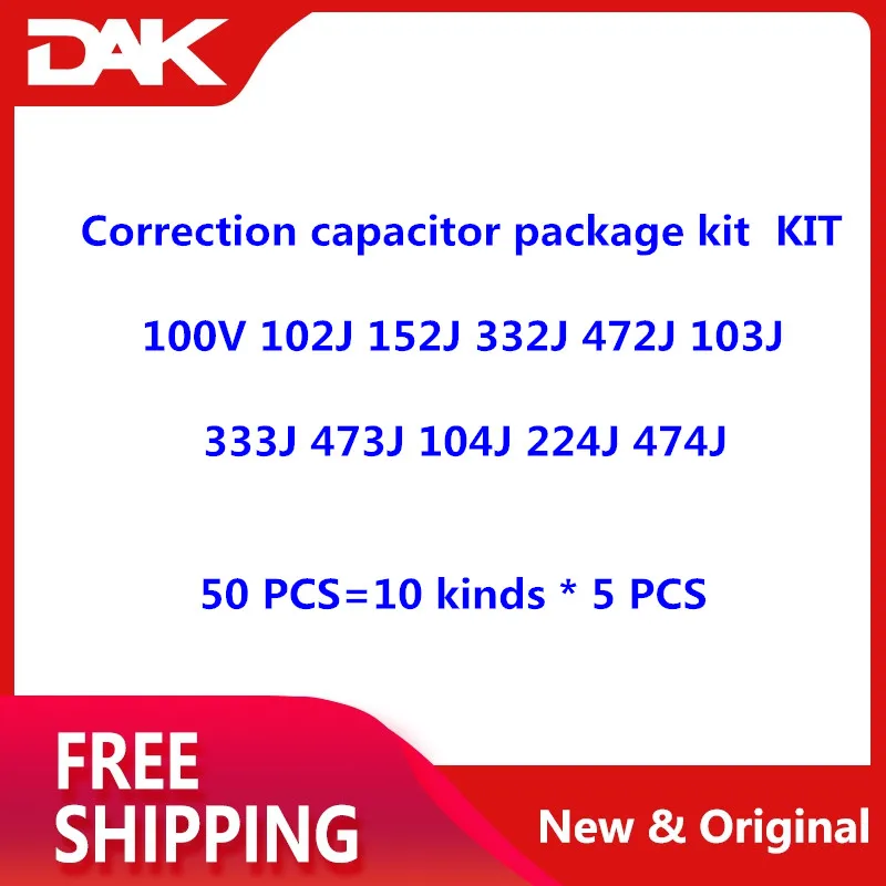 50 PCS=10 kinds * 5 PCS Correction capacitor package kit KIT 100V 102J 152J 332J 472J 103J 333J 473J 104J 224J 474J | Обустройство