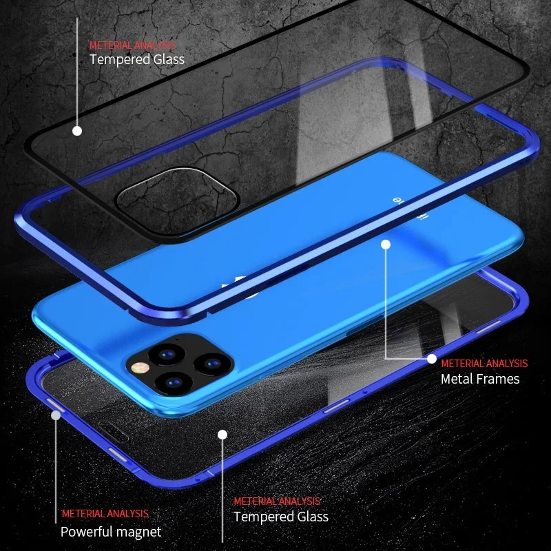 Роскошный 360 магнитный чехол для iPhone 11 Pro XS MAX X 6 6S 7 8 Plus XR Coque металлический телефона