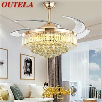 outela ceiling fan light invisible luxury crystal silvery led lamp with remote control modern for home