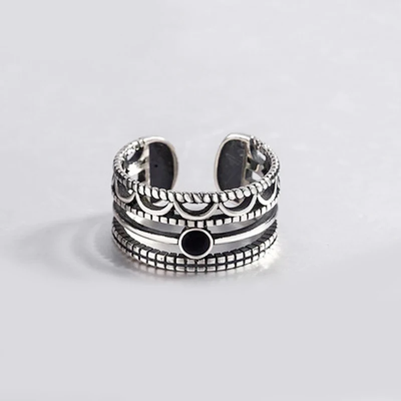 Оптовая продажа Настоящее серебро цвет многослойные черные Большие кольца для