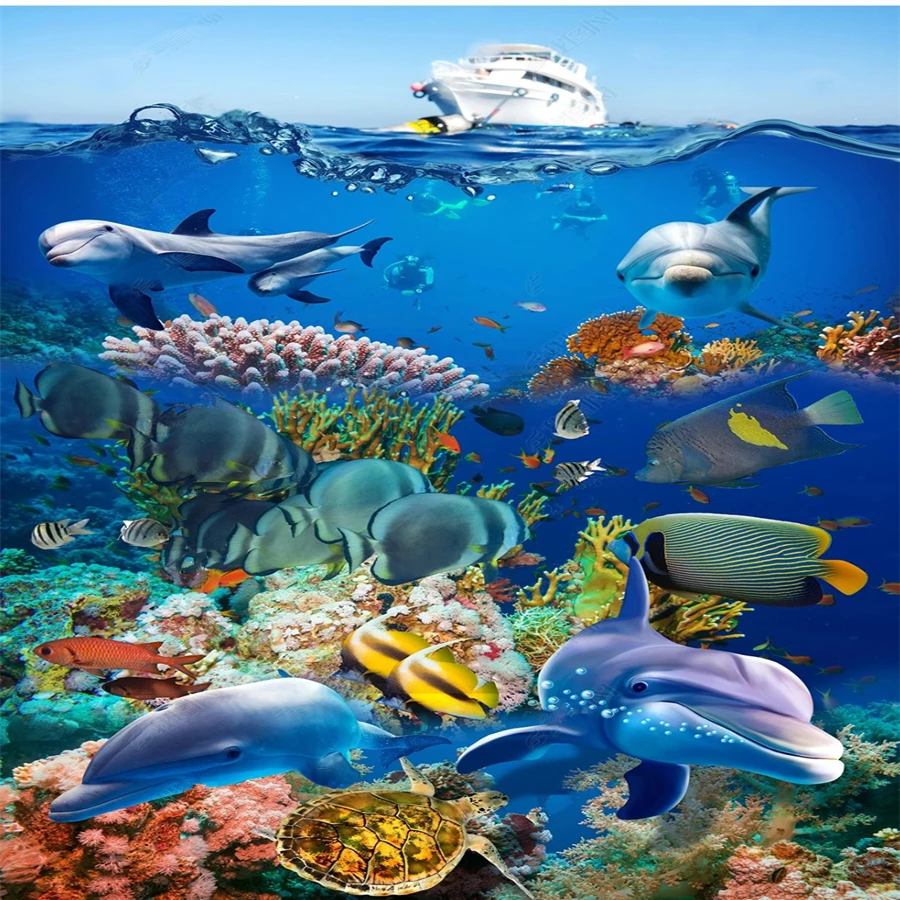 Картина для пола на заказ 3d подводный мир Дельфин 3D стерео напольная плитка
