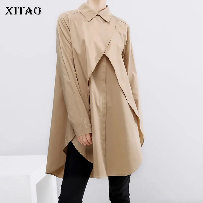 Фото XITAO Лоскутная Асимметричная простая блузка женская одежда 2019 модная Корейская