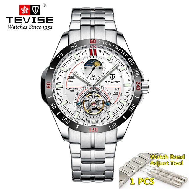 silver red Tevise механические часы модные роскошные мужские автоматические часы мужские деловые водонепроницаемые наручные часы Montre Homme - Цвет: silver red