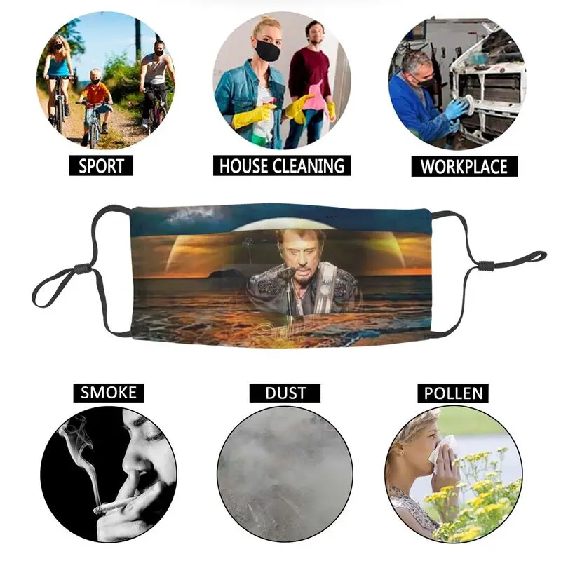 

Johnny Hallyday Adjustable Face Mask Unisex Adult Rock Singer Anti Haze Dustproof Protection Cover Respirator Mouth-Muffle