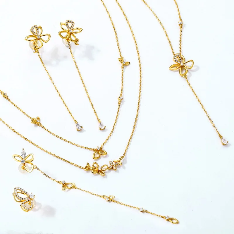 

S925 sterling silver necklace ladies romantic sweet simple flower fashion wild butterfly love flower