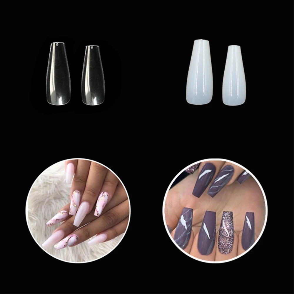 500 шт. Длинные накладные ногти в форме балерины белый/прозрачный/натуральный гроб