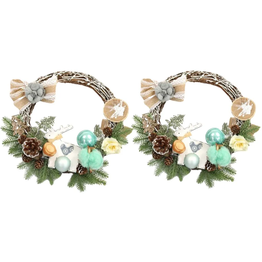 2PC Round Shape Autumn Maple Leaf Berry Artificial Garland Front Door Wreath Xmas Decor Hanging on the door L*5 | Дом и сад