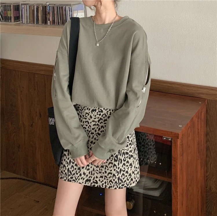 

3242 Autumn Korean version 2021 new design sense zipper strapless hatless popular thin Sweatshirts women