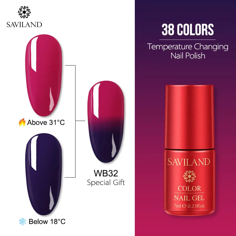 7ml WB32 Saviland 7 мл Тепловая температура изменение УФ-гель для ногтей изменение настроения Хамелеон Гель лак для ногтей цветной гель лак - Цвет: 7ml WB32