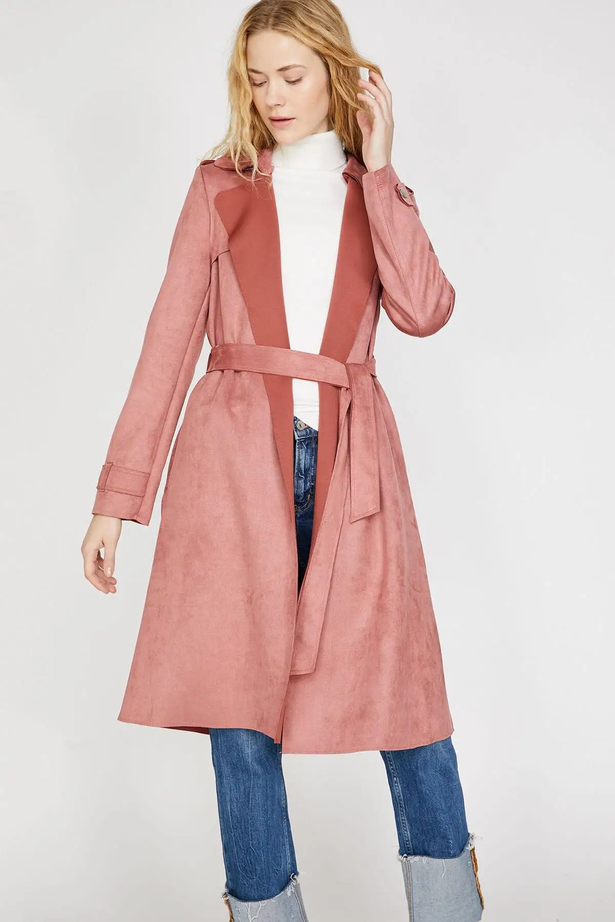 Koton женский розовый Beli ластовица Тренч 9KAK06988EW