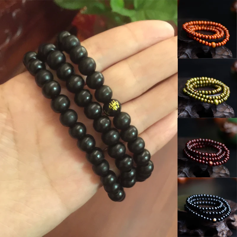 

9 Styles 6mm Natural Sandalwood Buddhist Buddha Wood Prayer Beaded Knot Black Ebony Unisex Men Bracelets & Bangles for Women