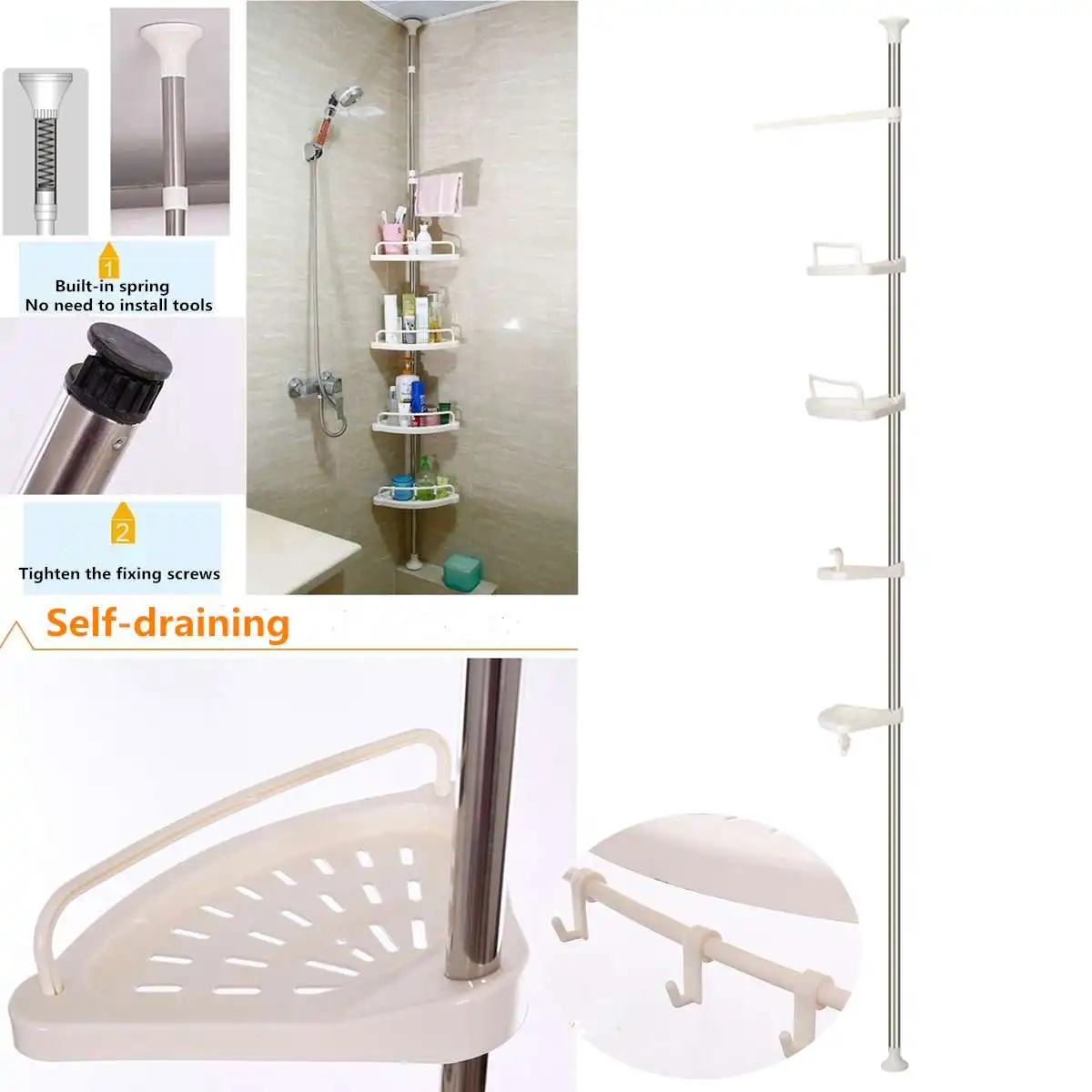 Регулируемая 4 уровневая телескопическая угловая душевая полка для ванной