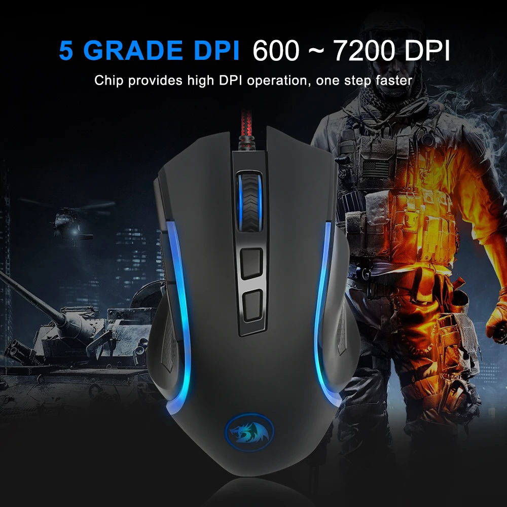 Redragon GRIFFIN M607 USB Проводная игровая компьютерная мышь 7200 dpi 6 кнопок 7 цветов с подсветкой RGB программируемая эргономичная для PC Gamer