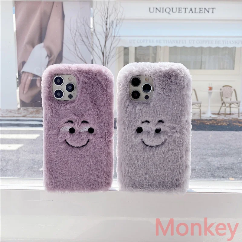 

Funny Face Plush Fur Purple Phone Case For Huawei Y5 Y6 Y7 Y9 Prime 2019 P50 P40 P30 P20 P10 Y9S Soft Silicone Back Cover Coque