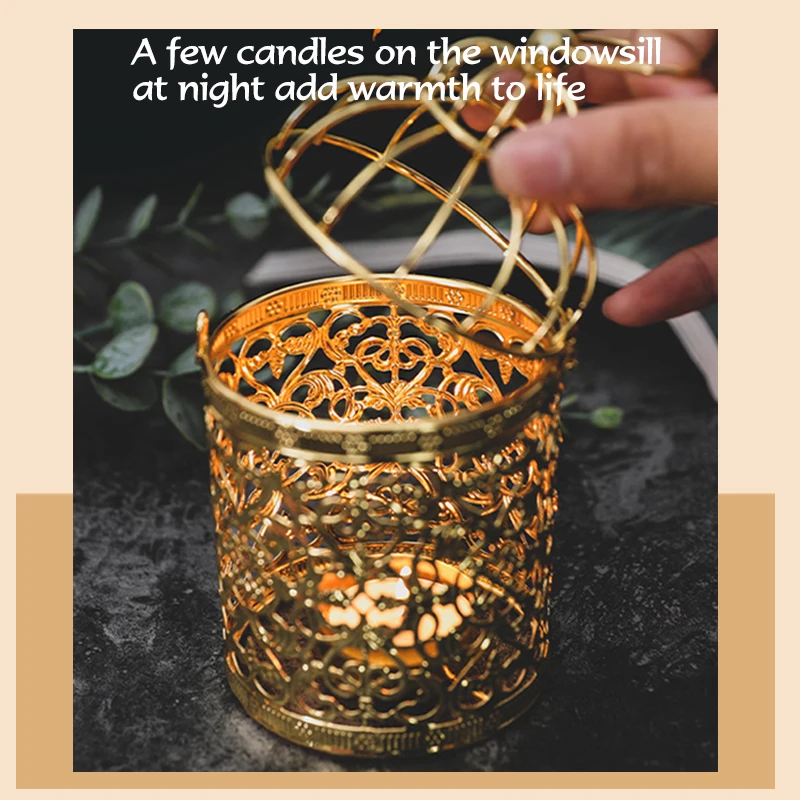

Metal Hollow Tealight Candlestick Holder Golden Iron Hanging Lantern Vintage Bird Cage Candle Holder Home Party Decor Crafts