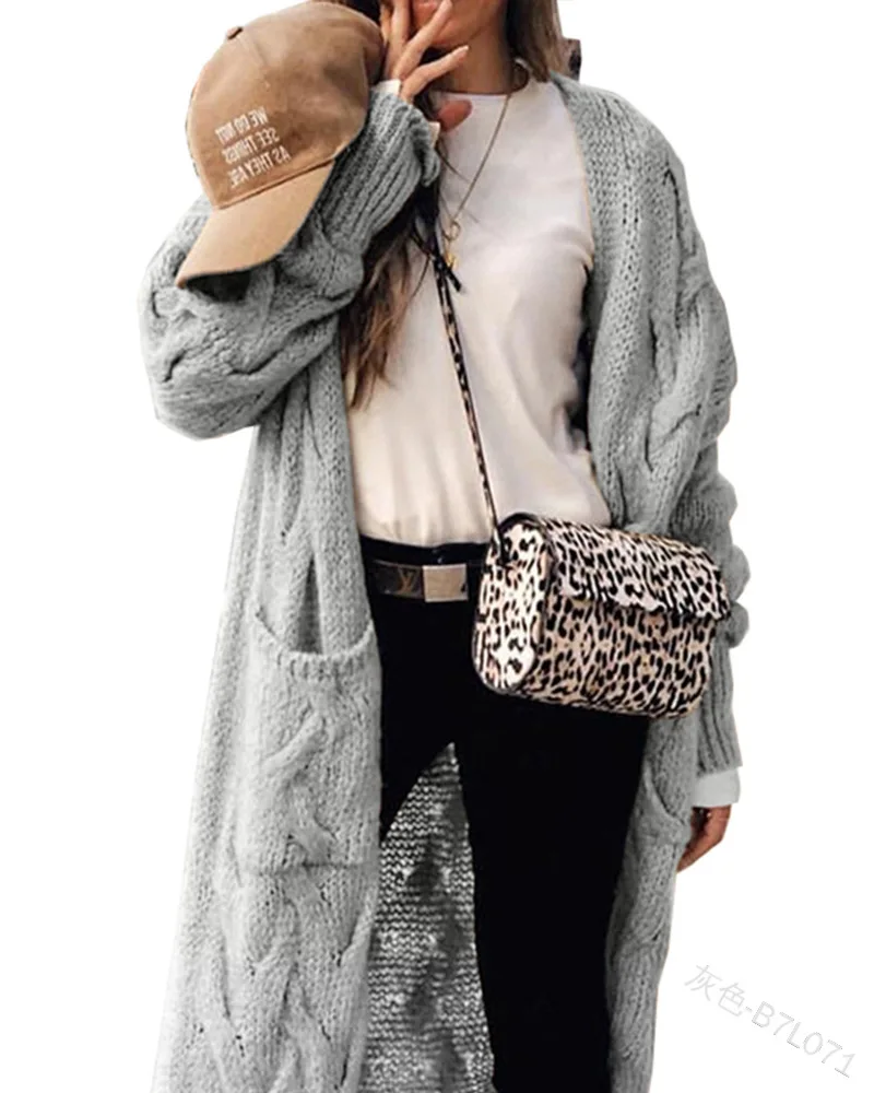 

WEPBEL Women's Fashion Knitted Cardigan Coat Spring and Autumn Leisure Long Sleeve Pocket Loose Cardigan Sweater