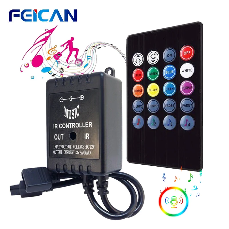 RGB контроллер DC 12 24V 20key пульт дистанционного звукового датчика Светодиодная