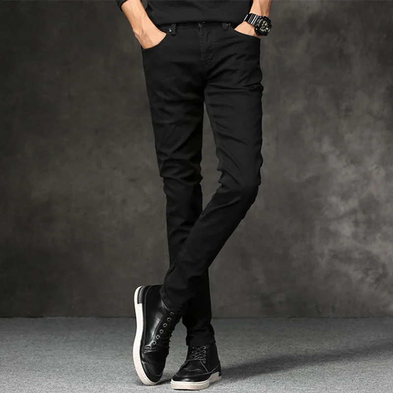 Джинсы мужские зауженные классические брюки из денима повседневные Slim Fit черные