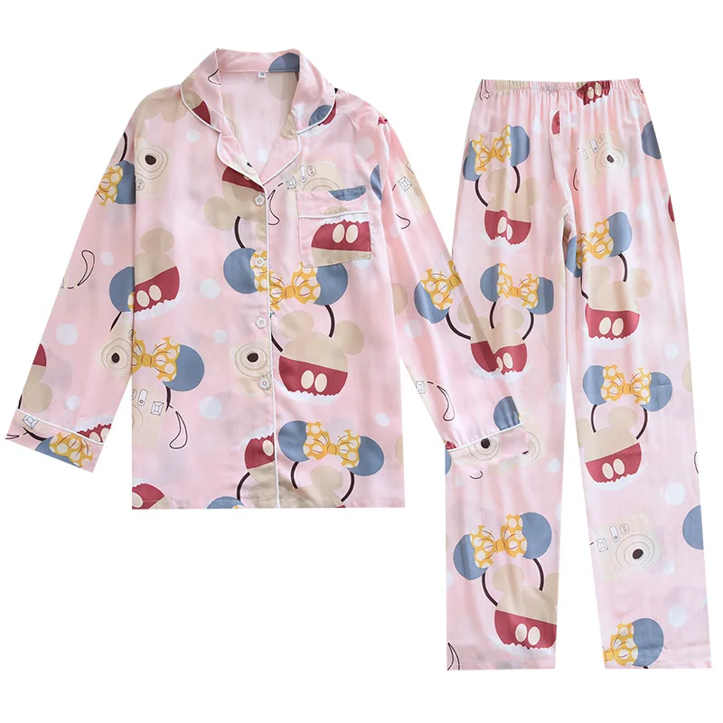 Spring/summer New Women's Pajamas Set Cotton Silk Long Sleeve Trousers Sleepwear Thin Rayon Fashion Cardigan Ladies Home Wear