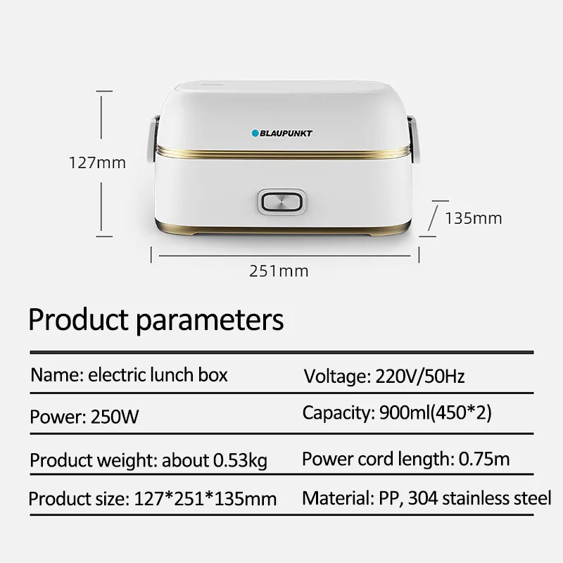 

220V Electric Lunch Box Rice Cooker Portable Steam Heat Multicooker Stainless Steel Liner Food Warmer For Home Office 0.9L