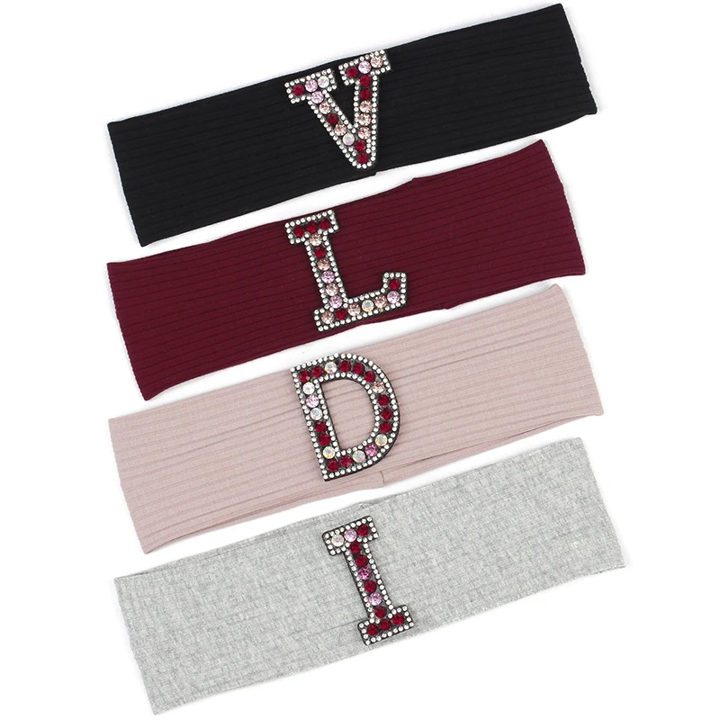 

Baby Girls Boys Ribbed Headbands For Toddler Children Multicolor Rhinestones letter Headwrap For Kids Hair Accessories