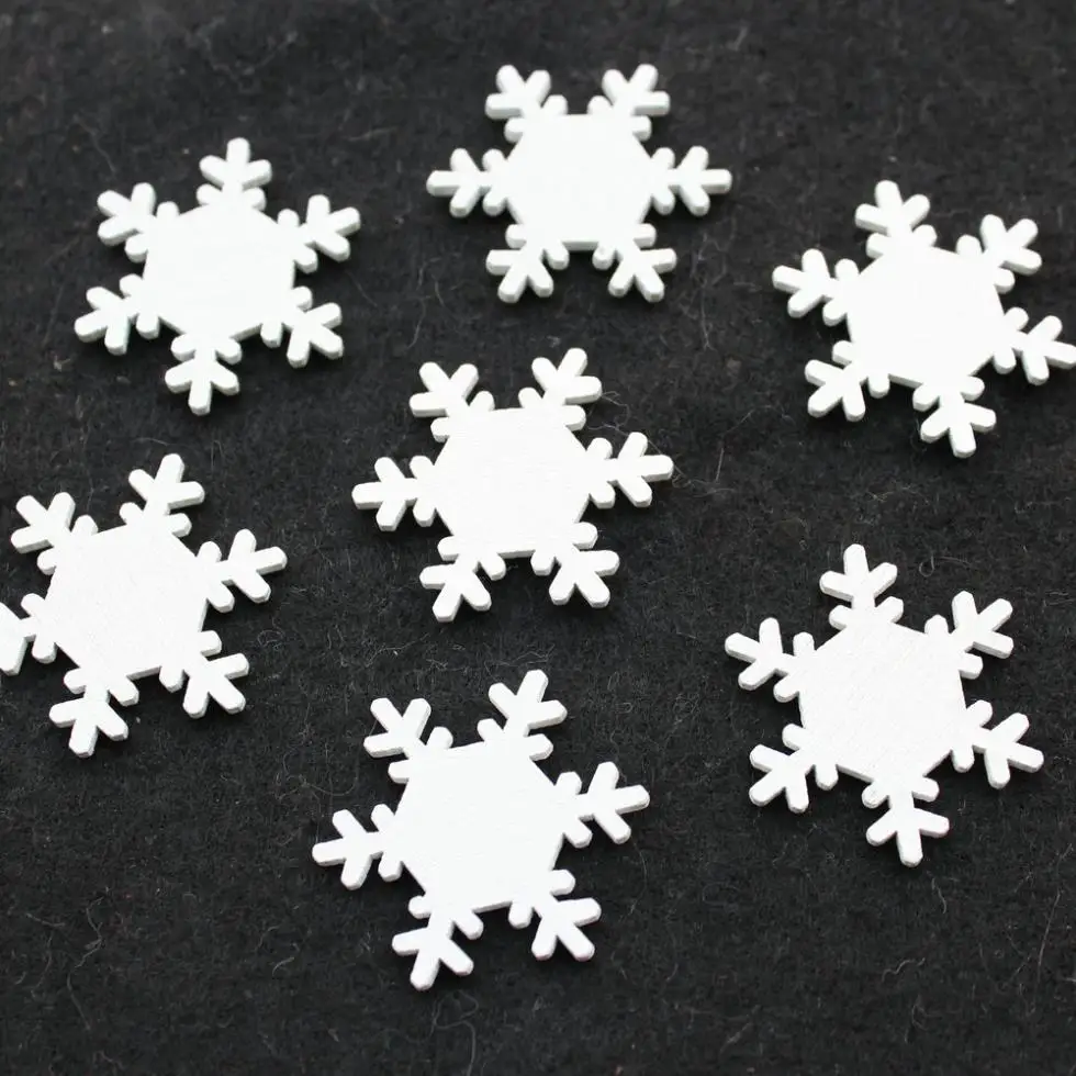 

300pcs big White wooden snowflake christmas pendants cabochons no holes flatback ( double sided ) 32mm