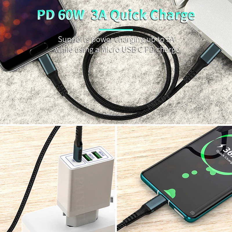 USB Type C PD кабель для Samsung S10 S9 60 Вт 3A Быстрая зарядка Type-C зарядный Дата-кабель Xiaomi Redmi