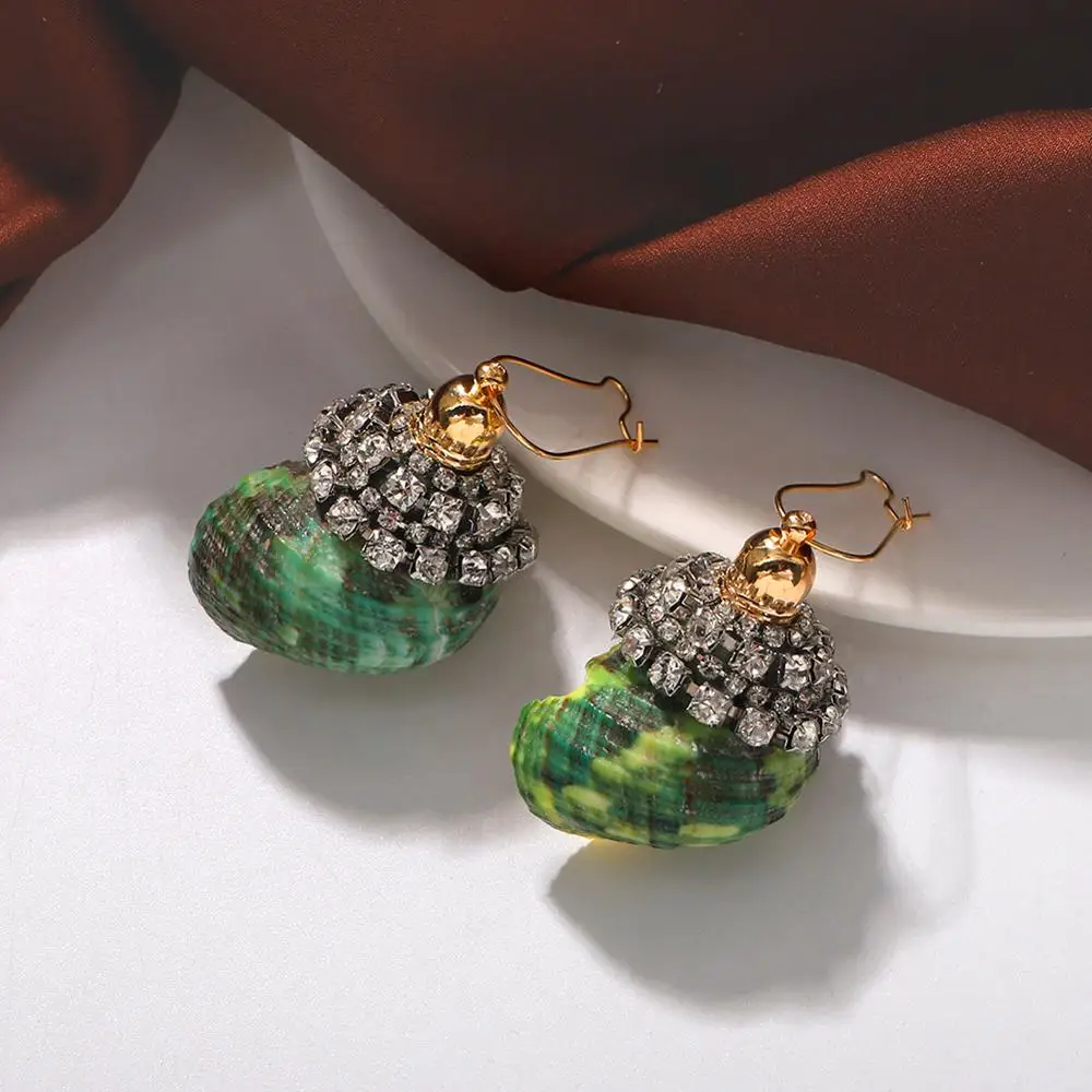 2020 Boho Chic Large Shell with Rhinestone Drop Earrings for Women Ocean Beach Seashell Statement Summer Jewelry | Украшения и