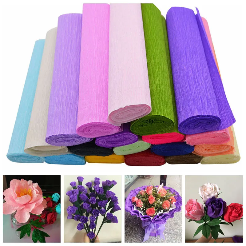 

25*250cm Crepe Paper Flower Making Wrapping DIY Scrapbooking Craft Crinkled Paper Gifts Packing Home Wedding Decoration