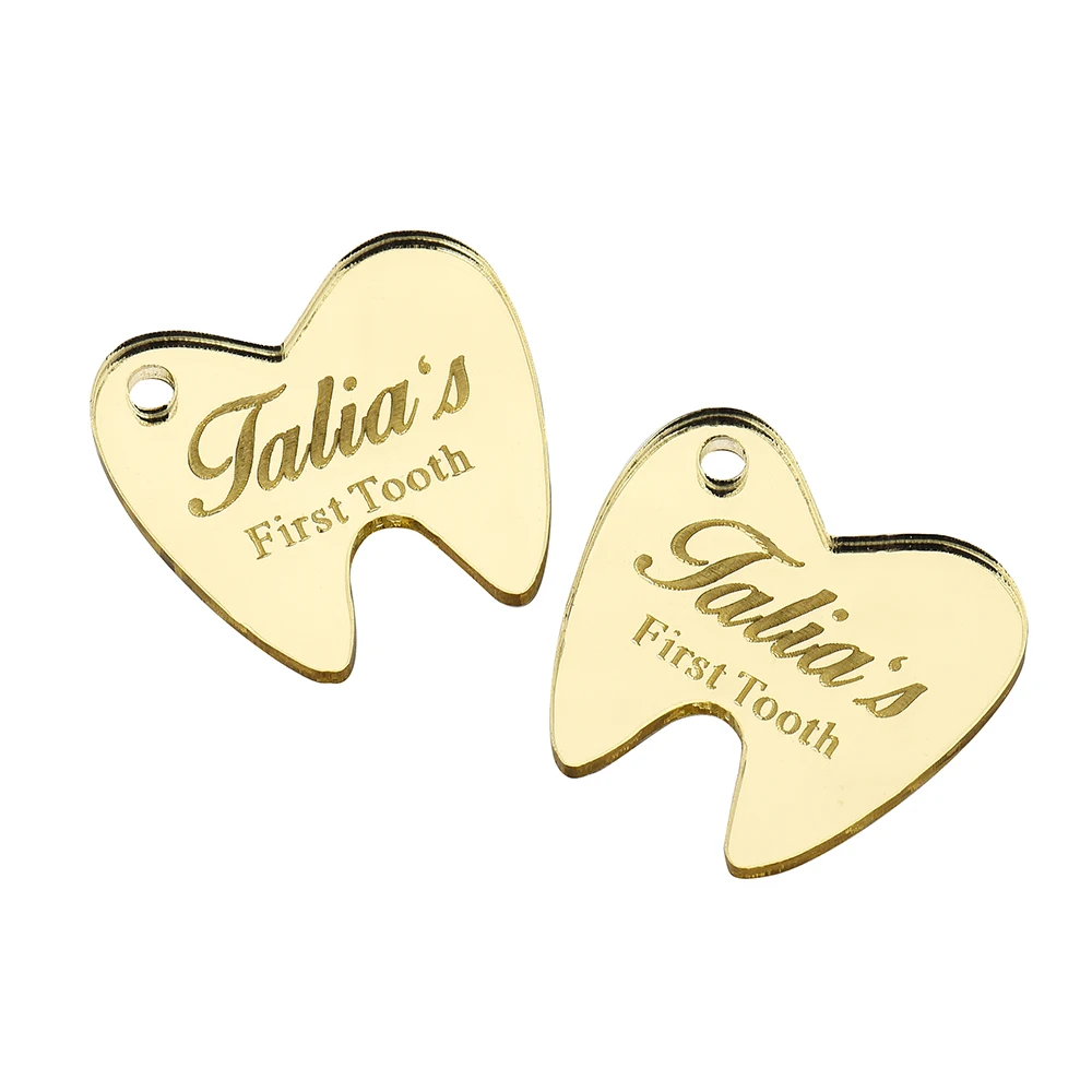 

10PCS Personalized Engraved Mirror Name Table Centerpieces Baby Shower Gift Decor First Tooth Tags Favors