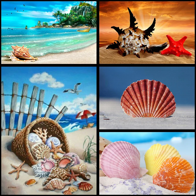 5 украшенные картина алмазной мозаики вышивка Пейзажа для пляжа в виде ракушки с