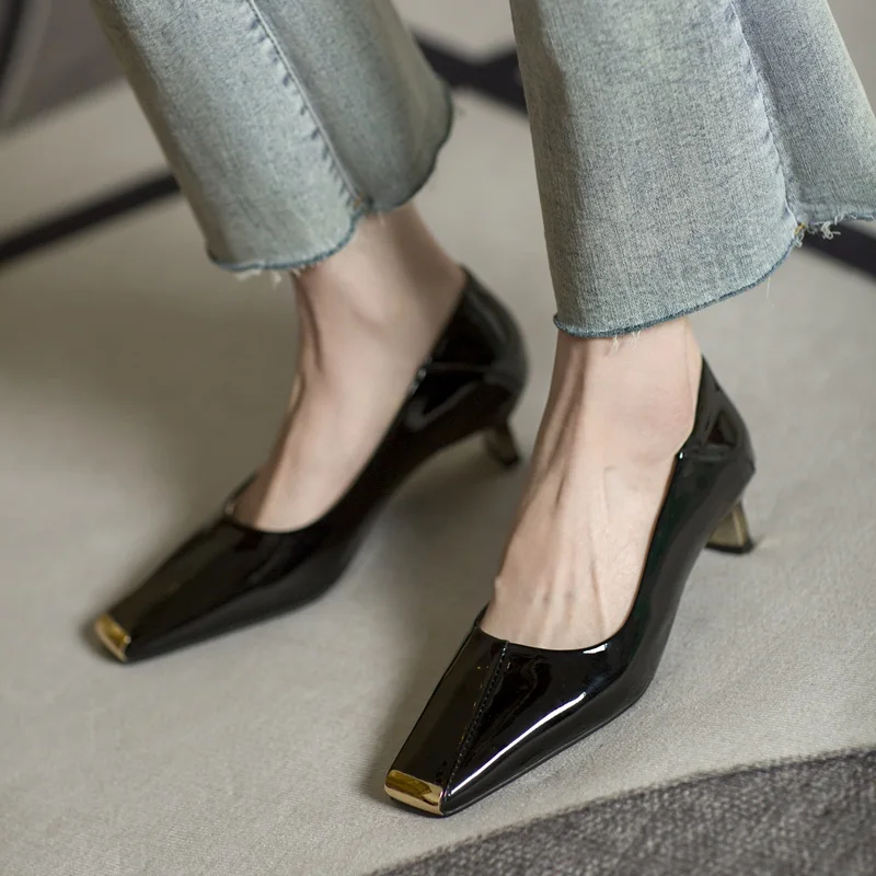 

2021 New Spring Autumn Pumps Shoes For Women Genuine Leather Thick Heels Pumps Dress Party Wedding Basic Office Lady Shoes Woman