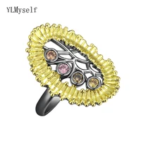 cool blackgold 2 tone color ring hollow design hip hop rock jewelry for women brass metal unique jewellery