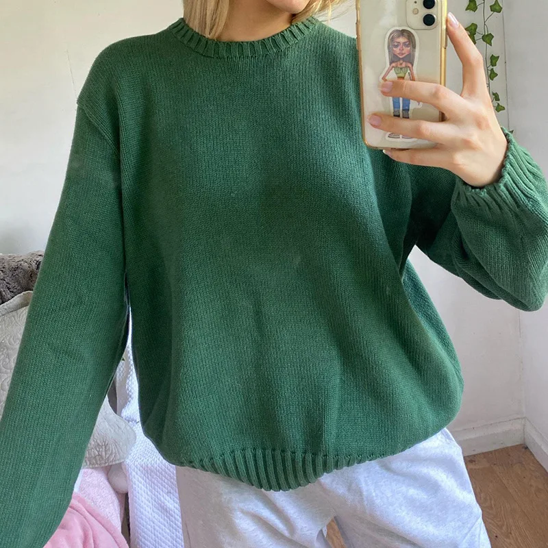 

Свитер Женский свободного покроя с круглым вырезом и длинным рукавом