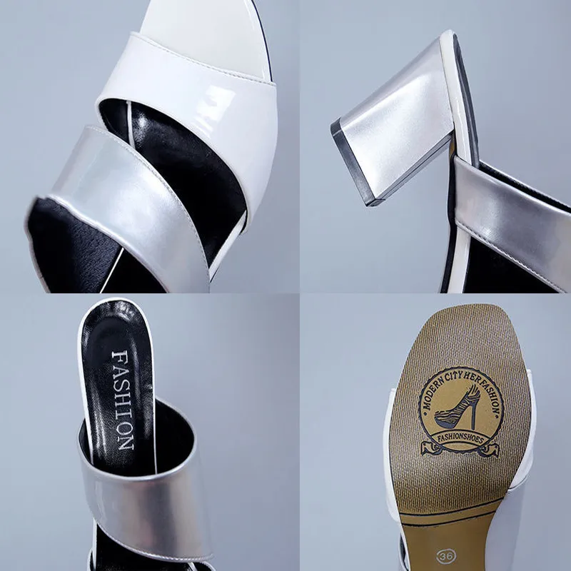 

Mixed Colors Soft PU Leather Hollow High Heels Sexy Open-Toes Summer Women Slippers Fashion New Non-Slip Light Comfort Slides