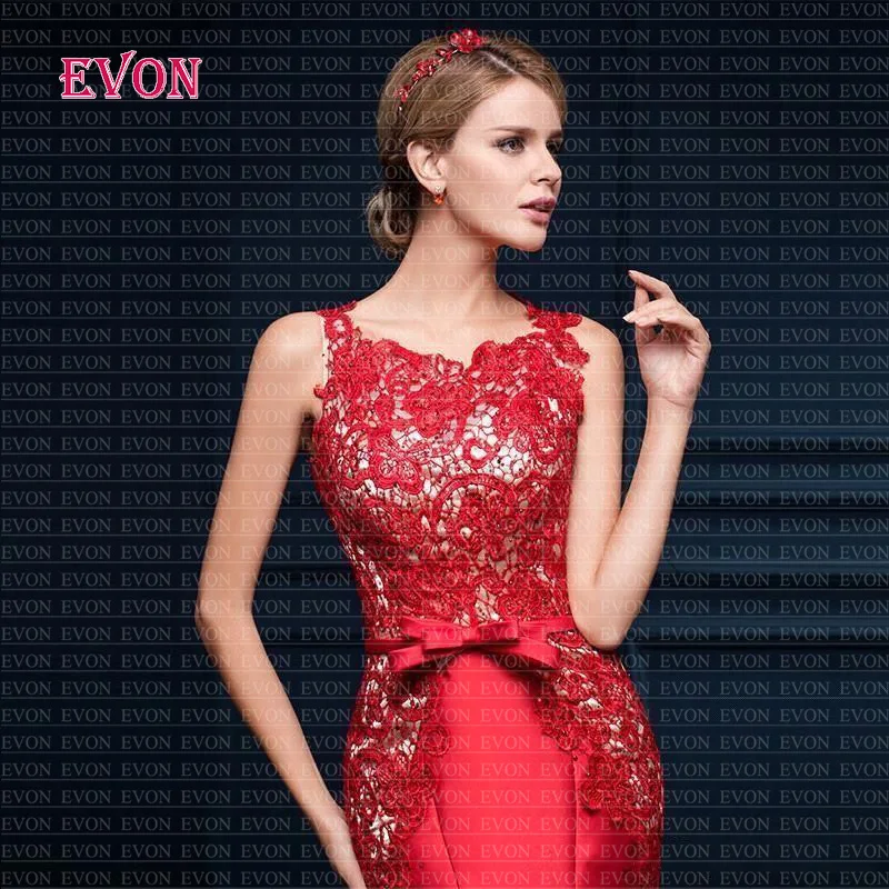 Длинное Сексуальное Красное Кружевное Вечернее Платье Русалочки Abendkleider