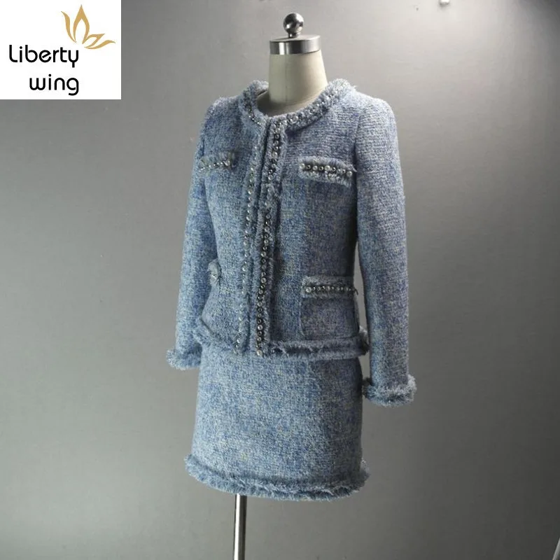 Женский офисный твидовый костюм элегантный итальянский из двух предметов с