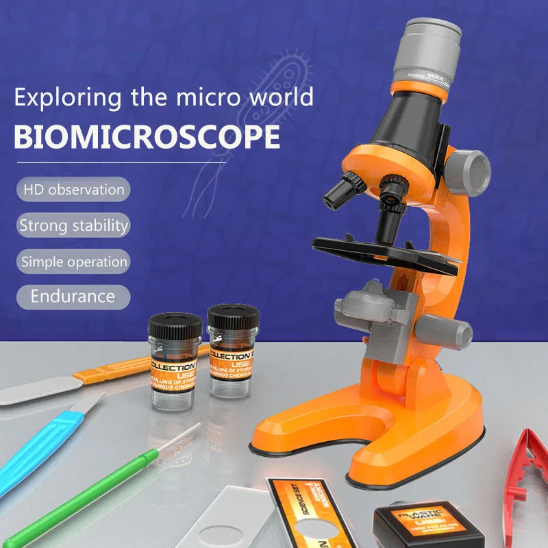 

Детский набор биологического микроскопа, игрушки, лабораторный светодиодный микроскоп 100x-400x-1200x для дома и школы, обучающая игрушка, подаро...
