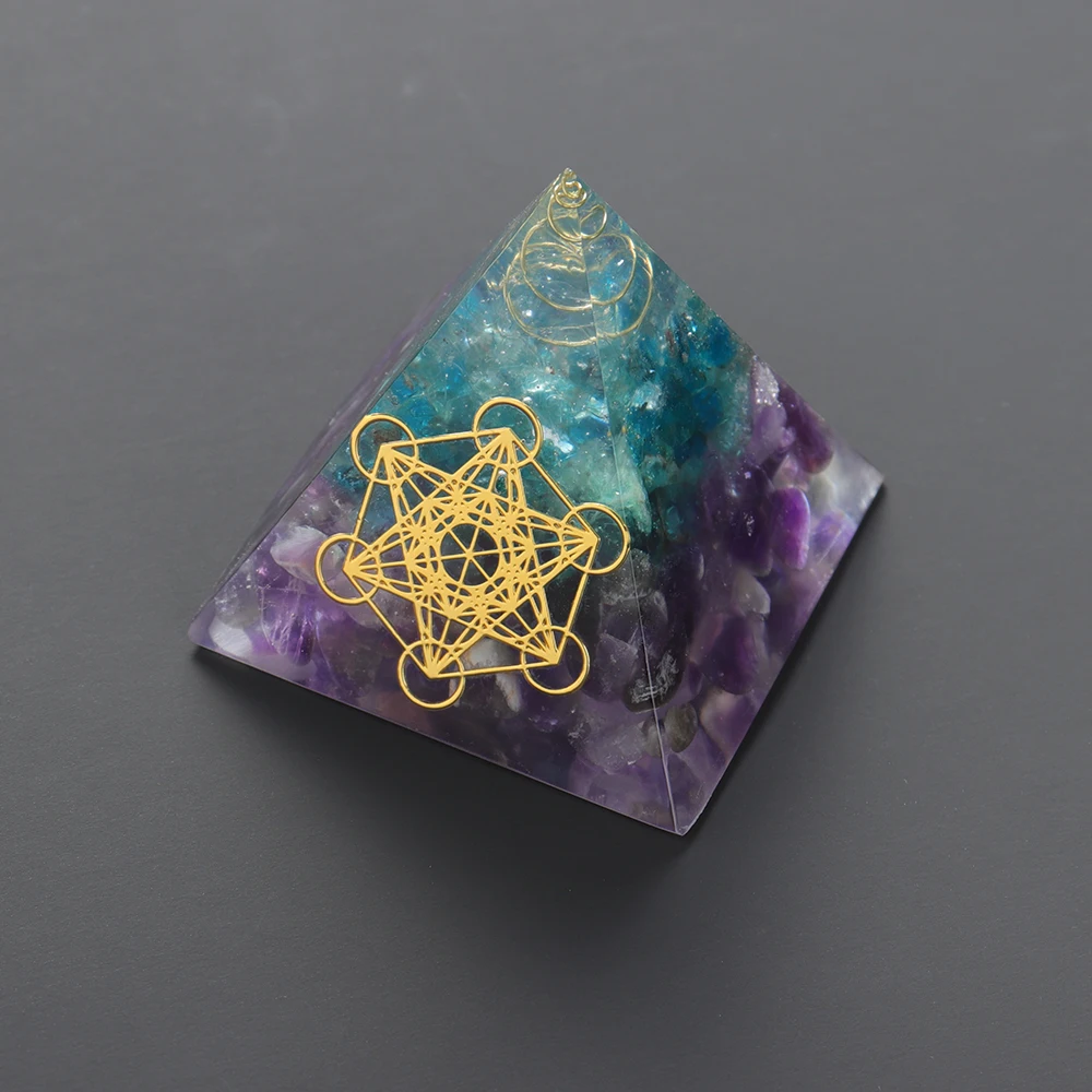 

5*5CM Natural Crystal Healing Stone Gold Wire Orgone Pyramid Figurine Energy Quartz Generator For Meditation Reiki Balancing
