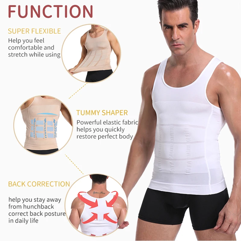 Men Body Shapers Tight Skinny Sleeveless Shirt Fitness Waist Trainer Elastic Beauty Abdomen Tank Tops Slimming Boobs Gym Vest